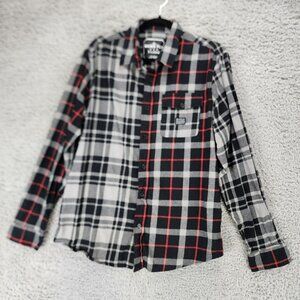 Born Fly Shirt Mens XL Gray Plaid Flannel Long Sleeve Button Up